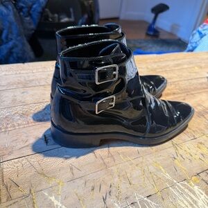 Gianvito Rossi Black Patent Leather Ankle Boots with Buckles